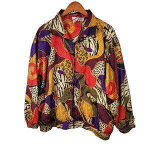 Vintage 90s Plus Size 1X Jacket Windbreaker Coat Geometric Animal Print Art